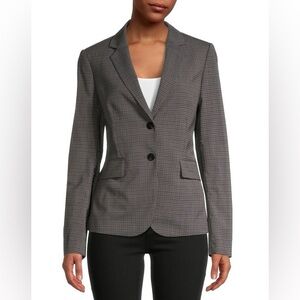 Theory Sz 6 Carissa Virgin Wool Grey Micro Plaid Tailored Blazer